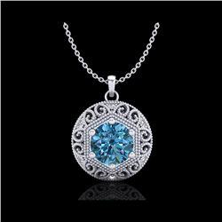 1.11 ctw Fancy Intense Blue Diamond Art Deco Necklace 18K White Gold
