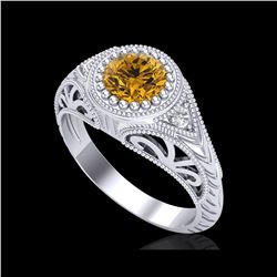 1.07 ctw Intense Fancy Yellow Diamond Art Deco Ring 18K White Gold