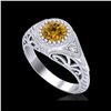 Image 1 : 1.07 ctw Intense Fancy Yellow Diamond Art Deco Ring 18K White Gold