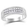 Image 1 : 10kt White Gold Mens Round Diamond Wedding 2-Row Band Ring 1/4 Cttw