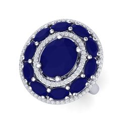 8.05 ctw Designer Sapphire & VS Diamond Ring 18K White Gold