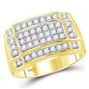 Image 1 : 10kt Yellow Gold Mens Round Diamond Rectangle Cluster Ring 1.00 Cttw