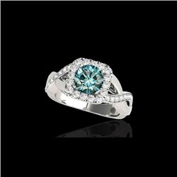 2 ctw SI Certified Fancy Blue Diamond Solitaire Halo Ring 10K White Gold
