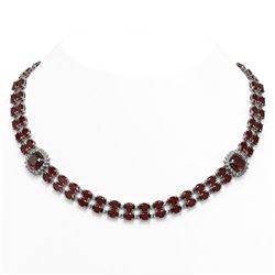 70.63 ctw Garnet & Diamond Necklace 14K White Gold