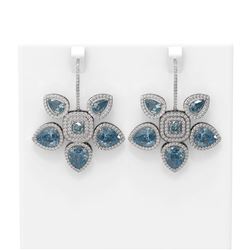 22.12 ctw Blue Topaz Diamond Earrings 18K White Gold