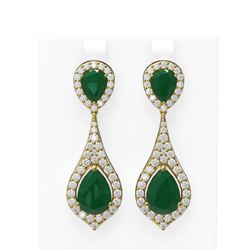 13.6 ctw Emerald & Diamond Earrings 18K Yellow Gold