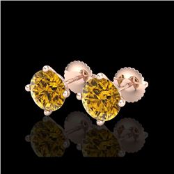 3.01 ctw Intense Fancy Yellow Diamond Art Deco Earrings 18K Rose Gold
