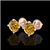 Image 1 : 3.01 ctw Intense Fancy Yellow Diamond Art Deco Earrings 18K Rose Gold