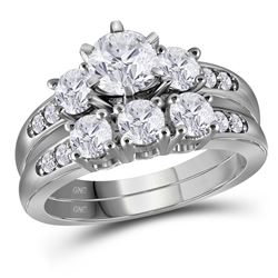 14kt White Gold Round Diamond 3-Stone Bridal Wedding Engagement Ring Band Set 2.00 Cttw