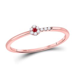 10kt Rose Gold Round Ruby Diamond Stackable Band Ring 1/20 Cttw