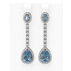 7.27 ctw Blue Topaz & Diamond Earrings 18K White Gold