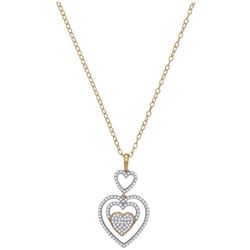 10kt Yellow Gold Round Diamond Triple Nested Heart Pendant Necklace 1/3 Cttw