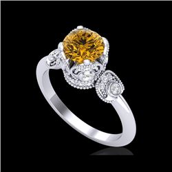 1.75 ctw Intense Fancy Yellow Diamond Art Deco Ring 18K White Gold