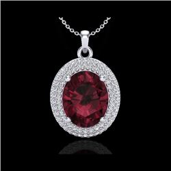 4.50 ctw Garnet & Micro Pave VS/SI Diamond Necklace 18K White Gold