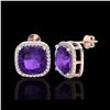 Image 2 : 12 ctw Amethyst & Micro Pave VS/SI Diamond Earrings 14K Rose Gold
