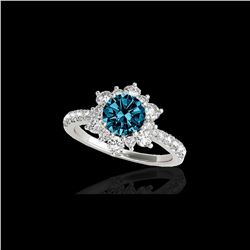 2 ctw SI Certified Blue Diamond Solitaire Halo Ring 10K White Gold