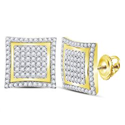 10kt Yellow Gold Mens Round Diamond Square Kite Cluster Stud Earrings 1.00 Cttw