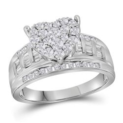 10kt White Gold Round Diamond Heart Bridal Wedding Engagement Ring 1.00 Cttw