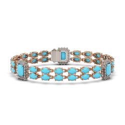 22.08 ctw Turquoise & Diamond Bracelet 14K Rose Gold