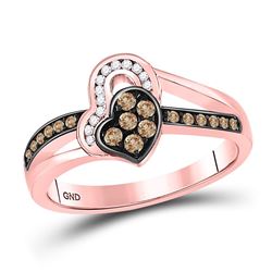 10kt Rose Gold Round Brown Diamond Heart Ring 1/3 Cttw