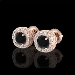 1.69 ctw Fancy Black Diamond Art Deco Stud Earrings 18K Rose Gold