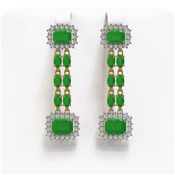 10.22 ctw Jade & Diamond Earrings 14K Yellow Gold
