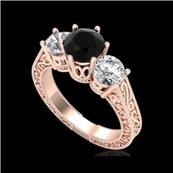 2.01 ctw Fancy Black Diamond Art Deco 3 Stone Ring 18K Rose Gold