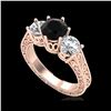 2.01 ctw Fancy Black Diamond Art Deco 3 Stone Ring 18K Rose Gold