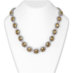 92.92 ctw Canary Citrine & Diamond Necklace 18K White Gold
