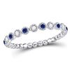 10kt White Gold Round Blue Sapphire Diamond Beaded Dot Stackable Band Ring 1/6 Cttw