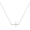 10kt White Gold Round Diamond Sideways Horizontal Cross Religious Pendant Necklace 1/20 Cttw