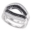 Image 1 : 10kt White Gold Round Black Color Enhanced Diamond Ring Guard Wrap Solitaire Enhancer 1/2 Cttw