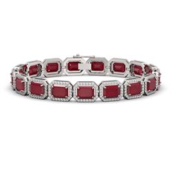26.21 ctw Ruby & Diamond Micro Pave Halo Bracelet 10K White Gold