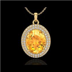 4 ctw Citrine & Micro Pave VS/SI Diamond Necklace 18K Yellow Gold
