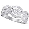 Image 1 : 10kt White Gold Round Diamond Wave Crossover Band Ring 1/4 Cttw