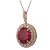 Image 1 : 28.98 ctw Certified Ruby & Diamond Victorian Necklace 14K Rose Gold