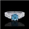 Image 2 : 2.07 ctw Intense Blue Diamond Art Deco 3 Stone Ring 18K White Gold