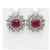 Image 1 : 12.23 ctw Ruby & Diamond with Pearl Earrings 18K White Gold