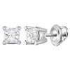 Image 1 : 14kt White Gold Unisex Princess Diamond Solitaire Stud Earrings 3/8 Cttw