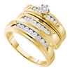 Image 1 : 14kt Yellow Gold His & Hers Round Diamond Solitaire Matching Bridal Wedding Ring Band Set 1/2 Cttw