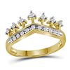 Image 1 : 10kt Yellow Gold Round Diamond Crown Tiara Band Ring 1/5 Cttw
