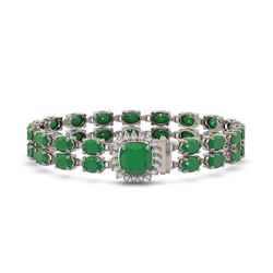 32.18 ctw Emerald & Diamond Bracelet 14K White Gold