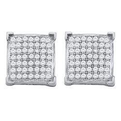 10kt White Gold Round Diamond Square Cluster Screwback Earrings 1/3 Cttw