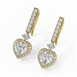 3 ctw Heart Diamond Designer Earrings 18K Yellow Gold