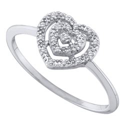 10kt White Gold Round Diamond Slender Heart Cluster Ring 1/20 Cttw