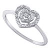 Image 1 : 10kt White Gold Round Diamond Slender Heart Cluster Ring 1/20 Cttw