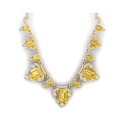 71.48 ctw Canary Citrine & VS Diamond Necklace 18K Yellow Gold