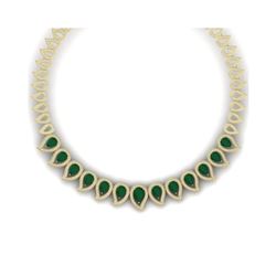 33.4 ctw Emerald & VS Diamond Necklace 18K Yellow Gold