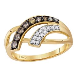 10kt Yellow Gold Round Brown Diamond Band Ring 1/3 Cttw