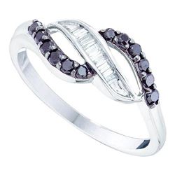 10kt White Gold Round Black Color Enhanced Diamond Band Ring 1/3 Cttw